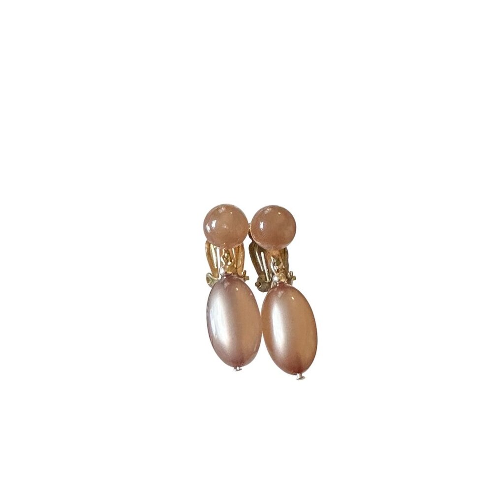 Vintage Gold-Tone Smokey Moon Glow  Clip-On Oval Earrings